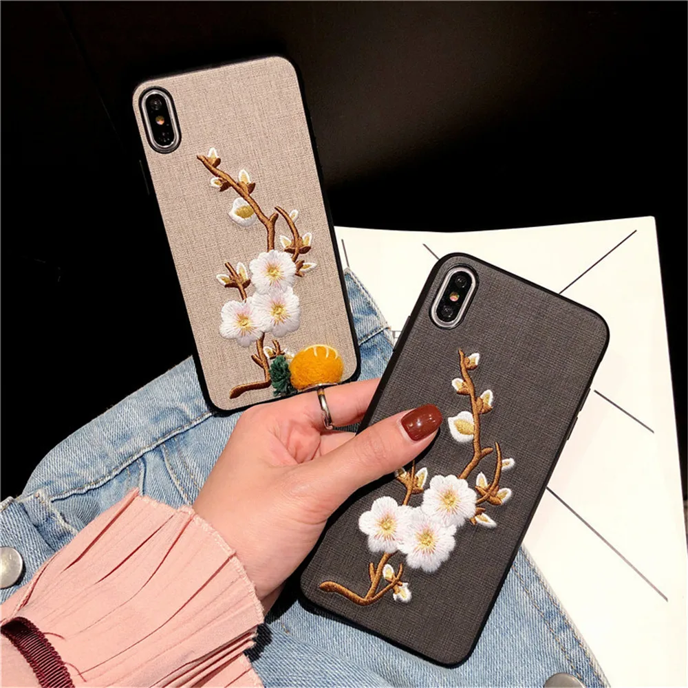 Для iPhone 6S Чехол 7 8 Plus 3D ручной работы ткань вышивка цветок розы чехол для телефона