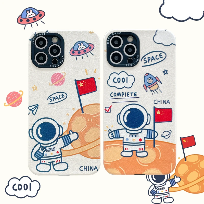 

Cute Cartoon Planet Spaceship Astronaut Phone Case For iPhone 12 11 Pro Max X Xs Max Xr 7 8 Puls SE2020 Cases Soft leather Cover