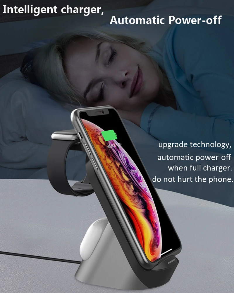 Беспроводное зарядное устройство 3 в 1 подставка 15 Вт для быстрой зарядки iPhone 11 X XS