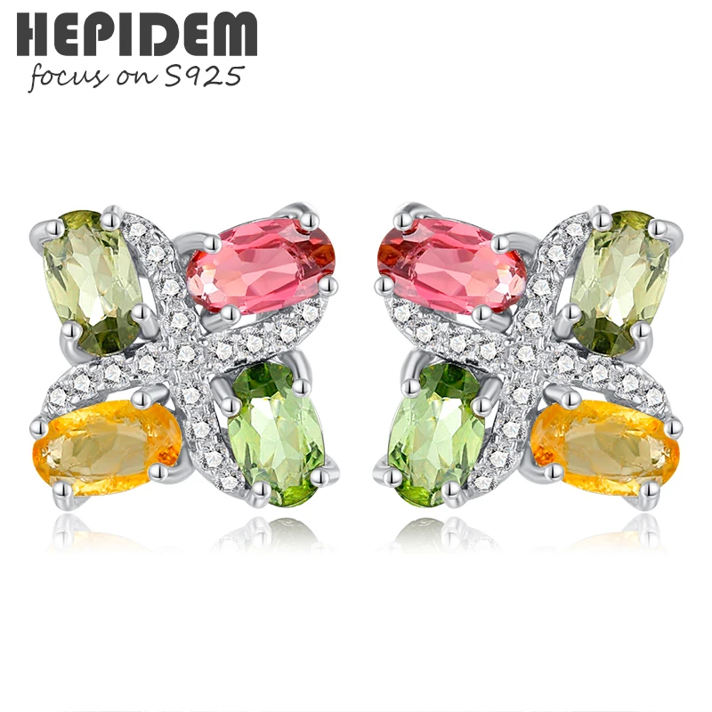 

HEPIDEM 100% Tourmaline 925 Stud Earrings for Women S925 Sterling Silver 2022 Trend Red Stone Gem Gemstones Fine Jewelry 5028