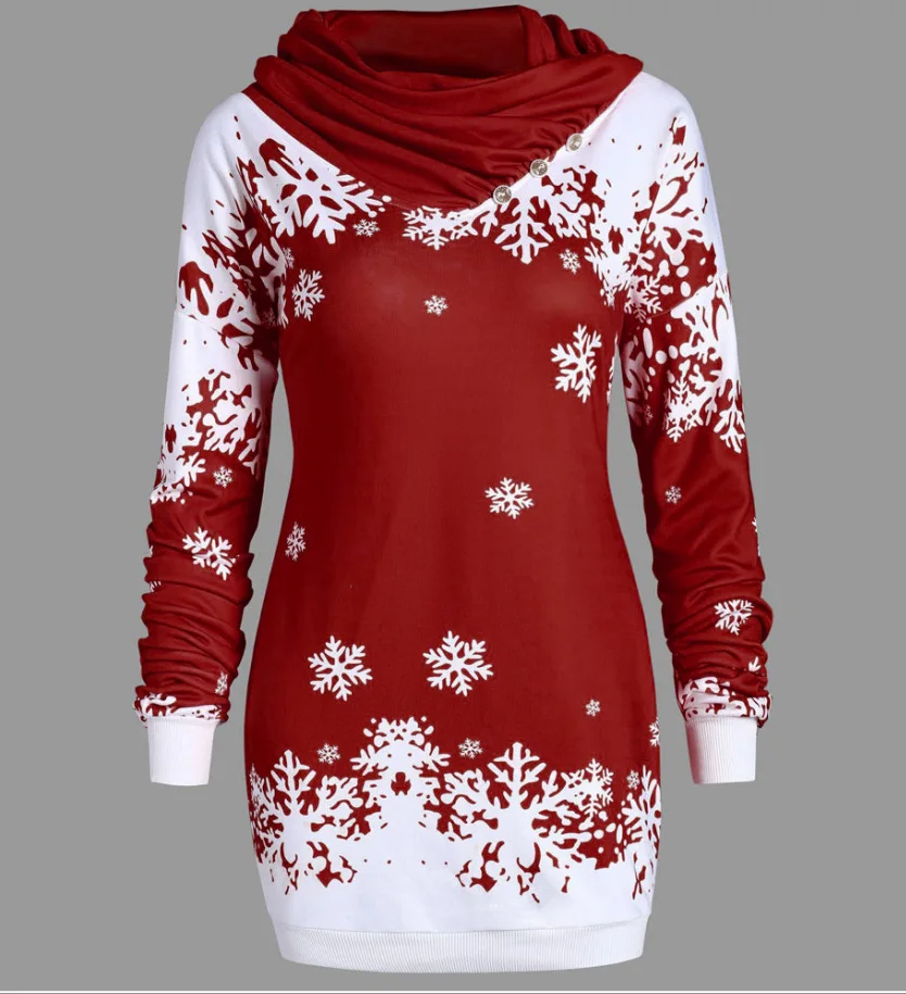 

Рождественская Толстовка с длинными рукавами и принтом снежинок, женские толстовки в стиле Харадзюку, длинное пальто, женская одежда, свитш...