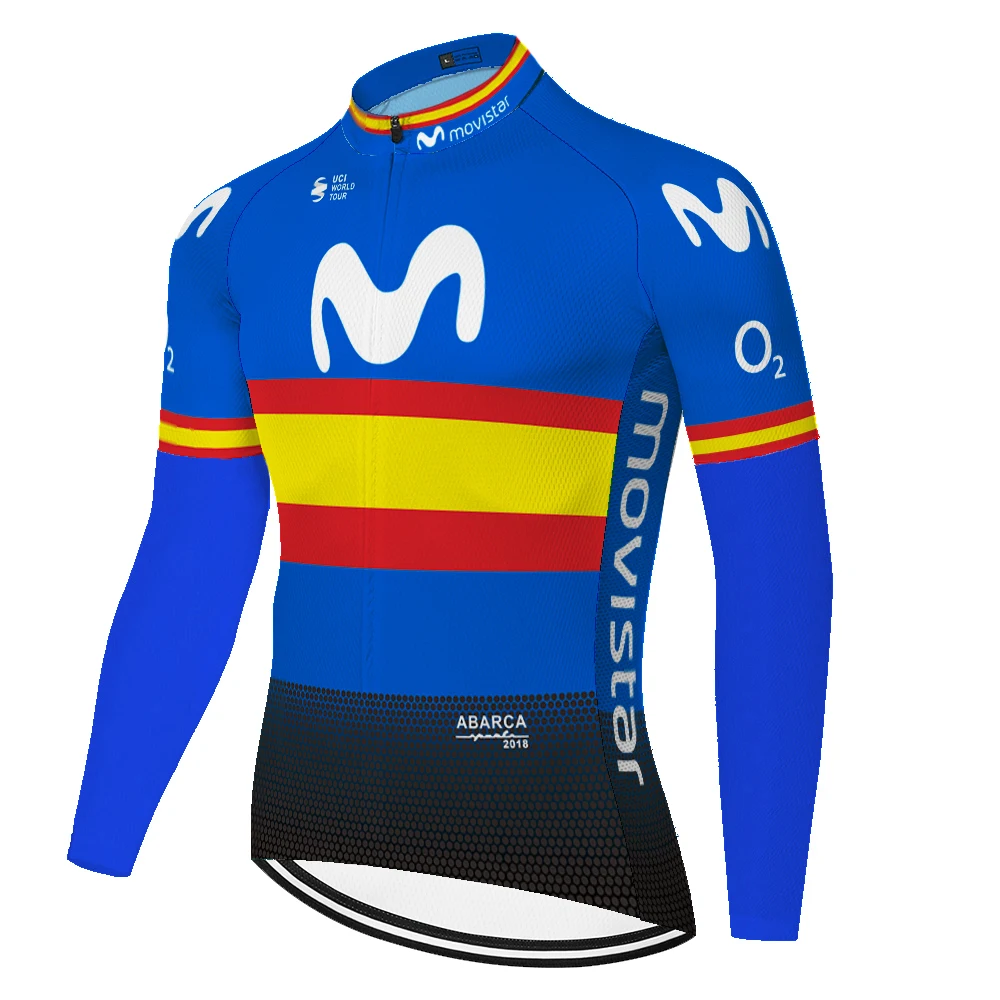 Новая велосипедная Джерси movistar с длинным рукавом летняя спиральная рубашка