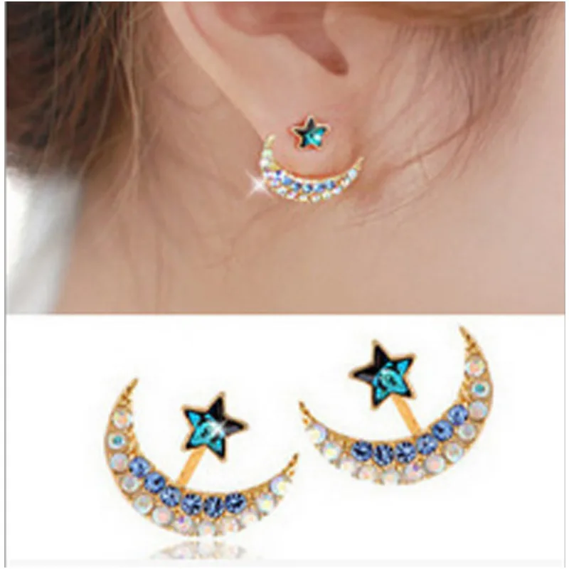 Модные длинные висячие серьги из сплава с голубыми звездами и кисточками для