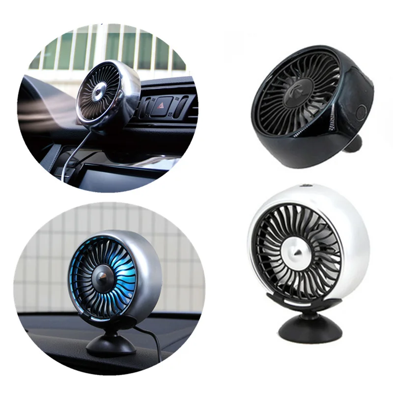 2 In 1 Portable USB Type Car Fan Multi-Purpose Auto Air Outlet Electric Fan With Colourful LED for Automobiles Ornaments Tools
