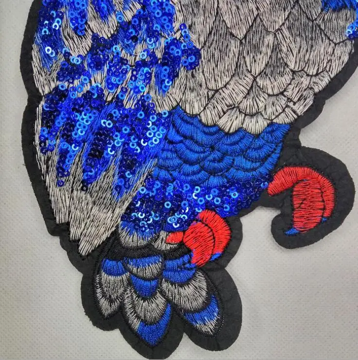 2 шт./лот 28*14 см высококачественные вышитые блестки синяя Сова тканевые патчи