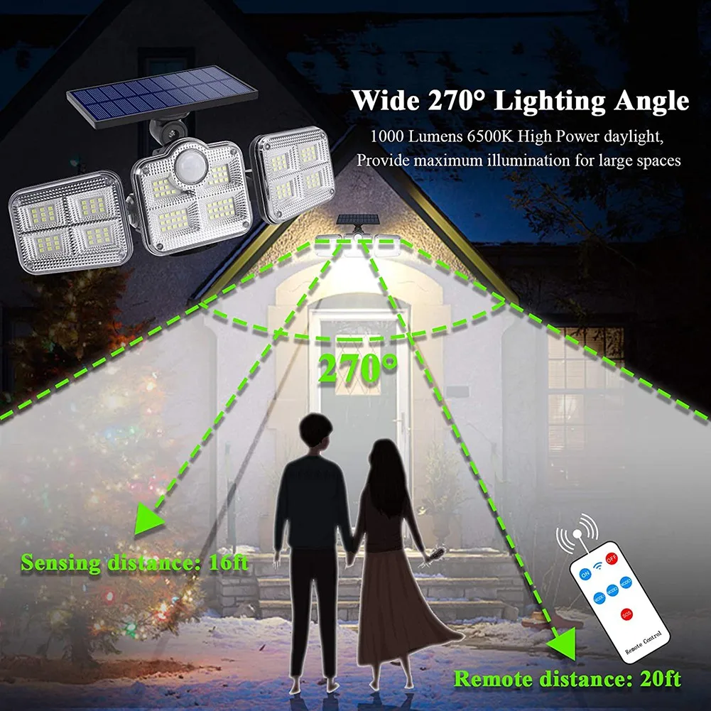 

NEW Solar Lights Outdoor Solar Motion Sensor Lights Adjustable Heads 270 Wide Angle Illumination Waterproof LED Flood Light