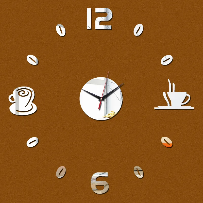 3D акриловые зеркальные настенные часы с кофейной чашкой индивидуальные