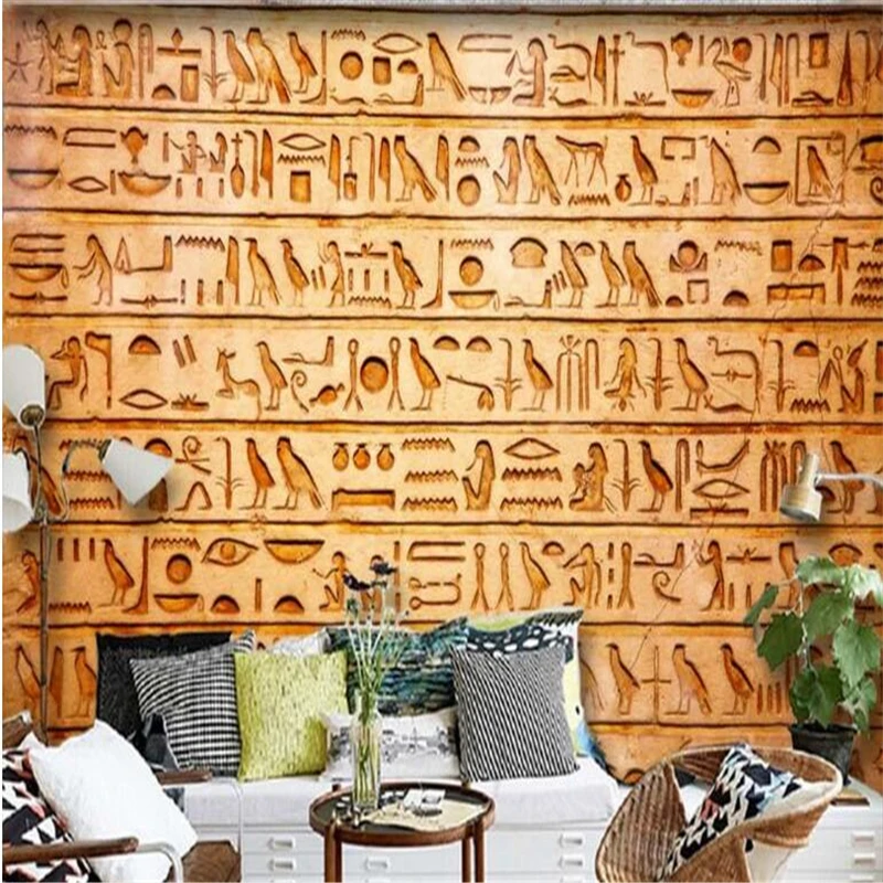 

BEIBEHANG Custom Nonwovens Wallpapers HD Egyptian Relief Mural Birds and TV Background Wall Decorative Paintings