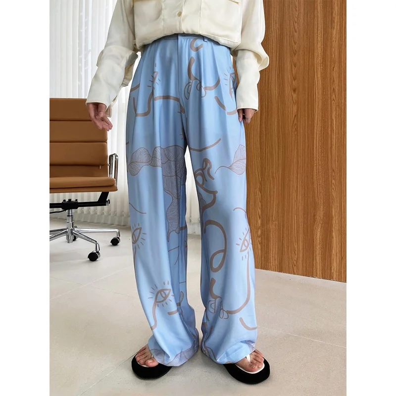 

Женские драпированные атласные брюки с высокой талией, летние свободные брюки с широкими штанинами, брюки из вискозы с принтом граффити, 2021