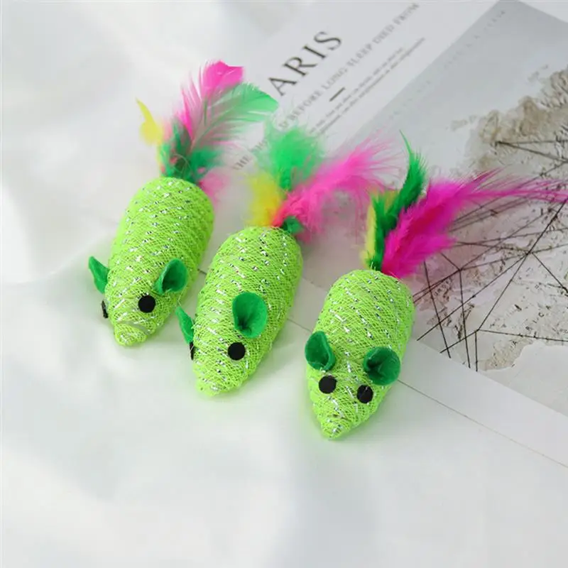 

Kapmore 5pcs/set Cat Feather Toys Creative Lovely Braided Sound Mouse Shape Pet Toy Cat Play Toy Cat Favors Pet Supplies