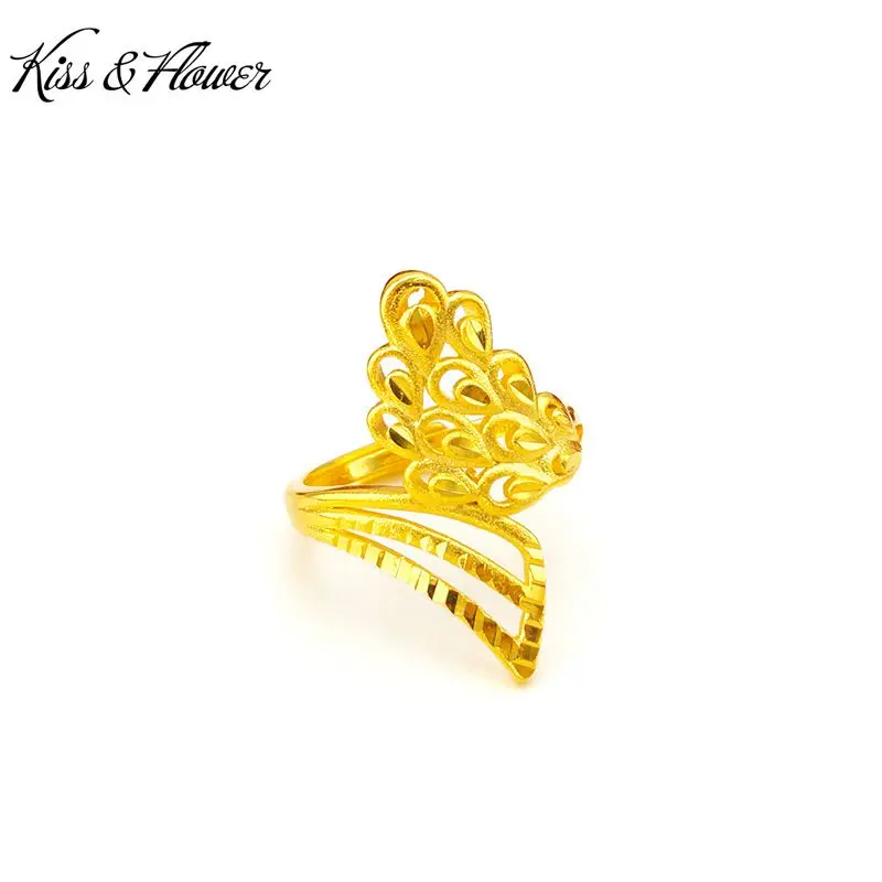 

KISS&FLOWER RI34 2022 Fine Jewelry Wholesale Fashion Woman Birthday Wedding Gift Pteris Round 24KT Gold Exquisite Resizable Ring