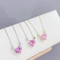 heart necklace 925 silver clavicle chain collares pink heart love pendant necklace for women lover valentines day gift jewelry