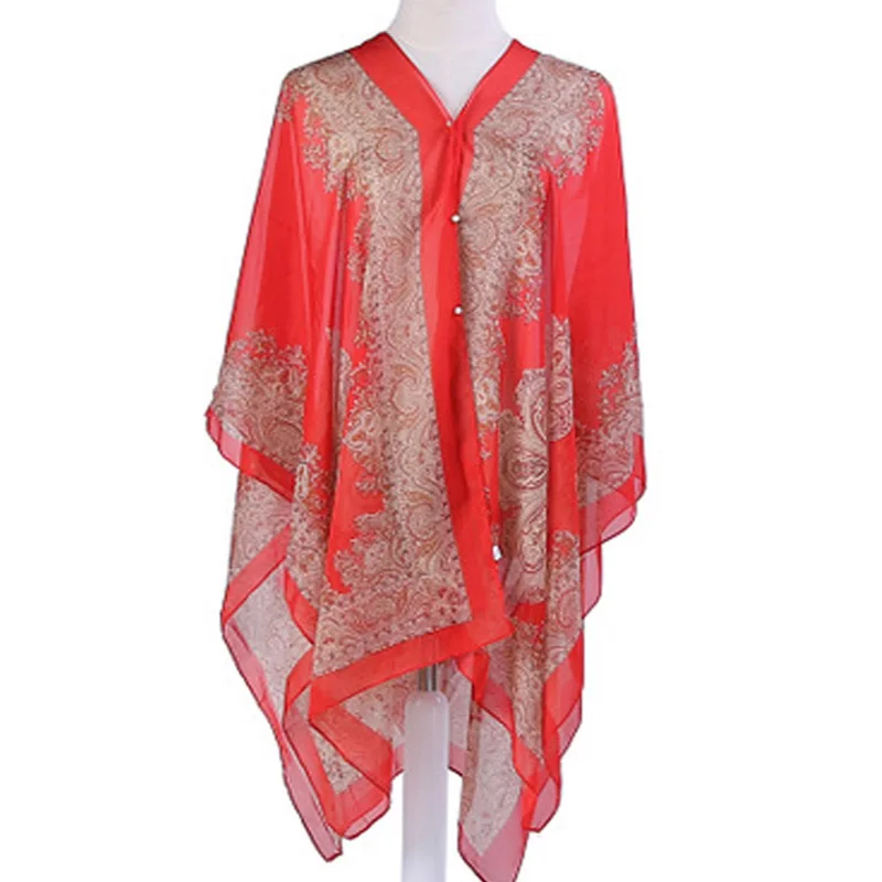 Летние шифоновые шарфы пуговицы с имитацией жемчуга одежда защитой от солнца для