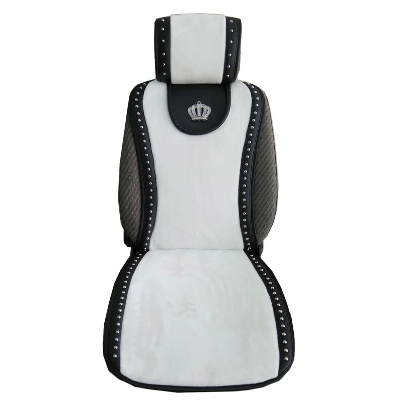 

Зимние универсальные чехлы на автомобильные сиденья из искусственного меха, украшение короны, заклепки, плюшевые подушки на передние сиденья, бархатный коврик для сиденья, аксессуары для автомобильного интерьера