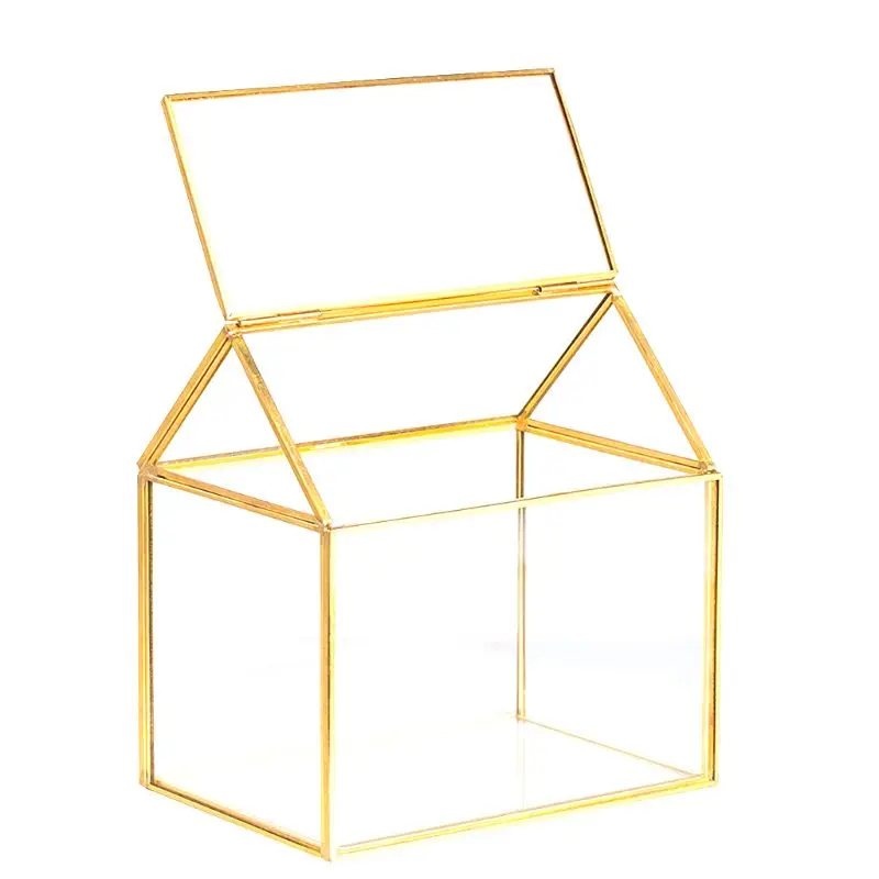 

Geometric Glass Decor Terrarium Centerpiece Tabletop Planter Handmade Copper House Shape Flower Pot for Plants Succulents