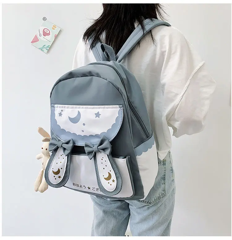 

Canvas Female Laptop Backpacks Cartoon Women School Bags Cute Rabbit Ladies Backpack Fashion Bow Teenage Girls Student Book Bags