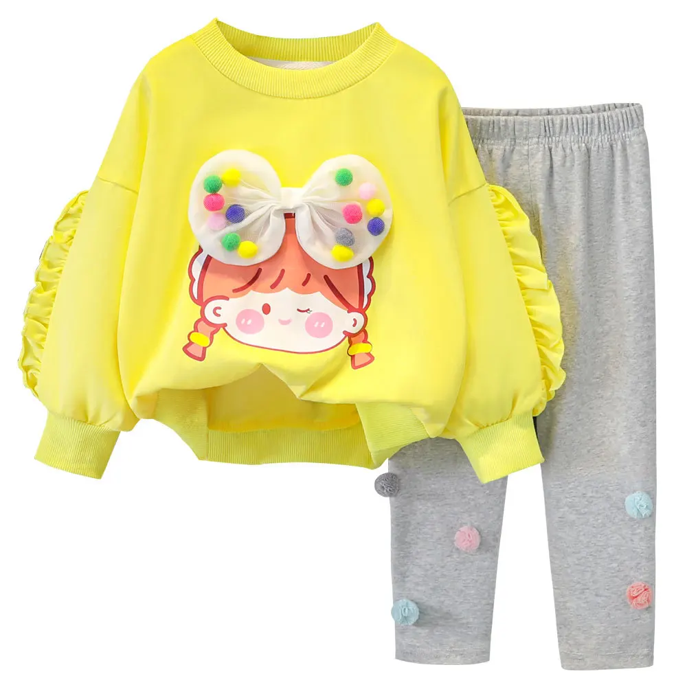 

2Pcs Baby Girls Clothes Sets Sweet Long Sleeve Sweatshirt + Pant Infant Girl Clothing Set Baby Sport Suit 1 2 3 4Y Kids Clothes