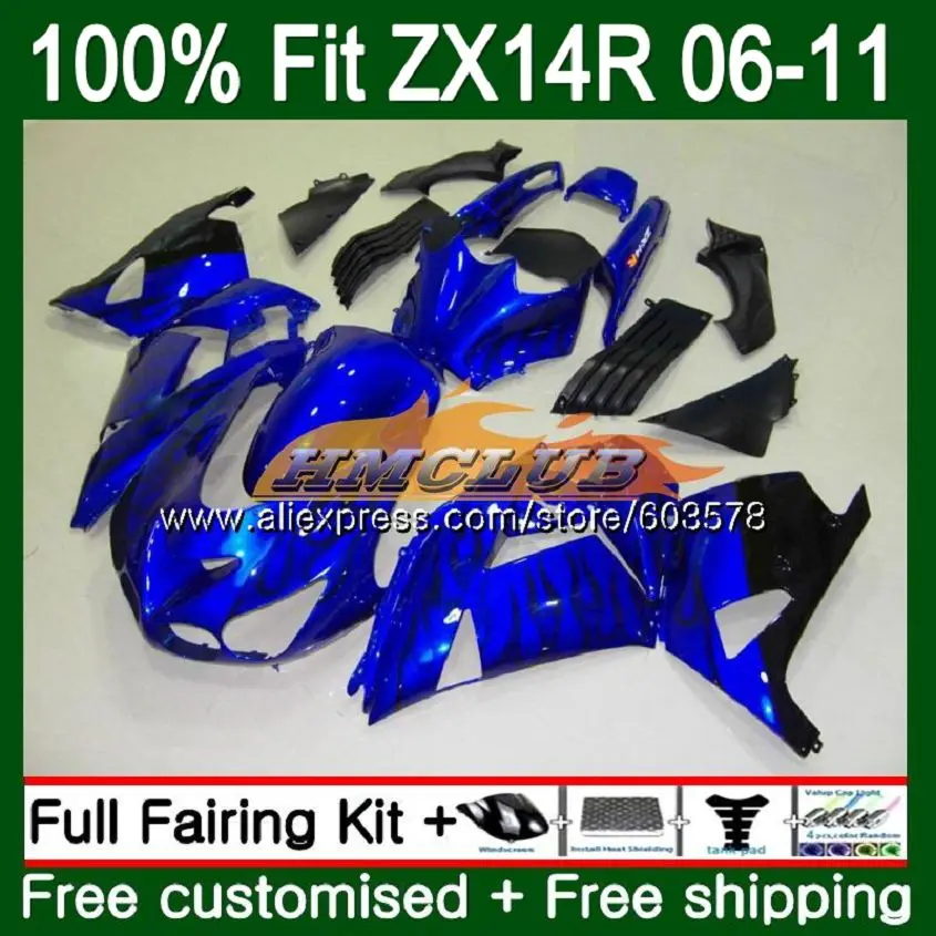 

Инъекции для KAWASAKI ZZR1400 ZX 14R 2006 2007 2008 2009 2010 2011 113CL. 43 ZX-14R ZX14R 06 07 08 09 10 11 обтекателя Синий Пламя