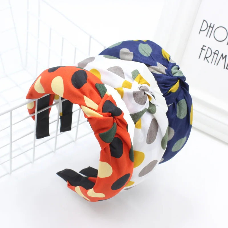 Повязка на голову женская в горошек тюрбан с узлом элегантный аксессуар