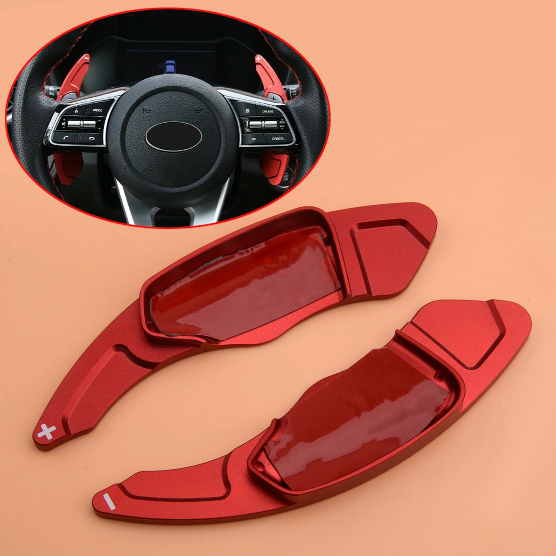 

beler 1 Pair Aluminium Alloy Red Steering Wheel Shift Shifter Paddle Extension Fit For Kia Forte 2019 2020