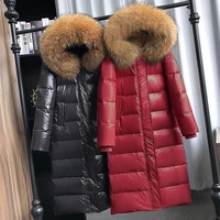 large natural raccoon fur collar hooded winter down jacket women 90 white duck down thick warm park female long snow coat