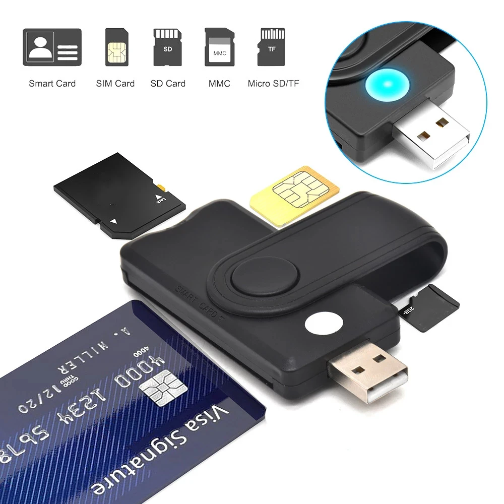 

Portable ID Bank Card SIM SD/TF USB 2.0 Adapter Card Readers Smart Card Reader