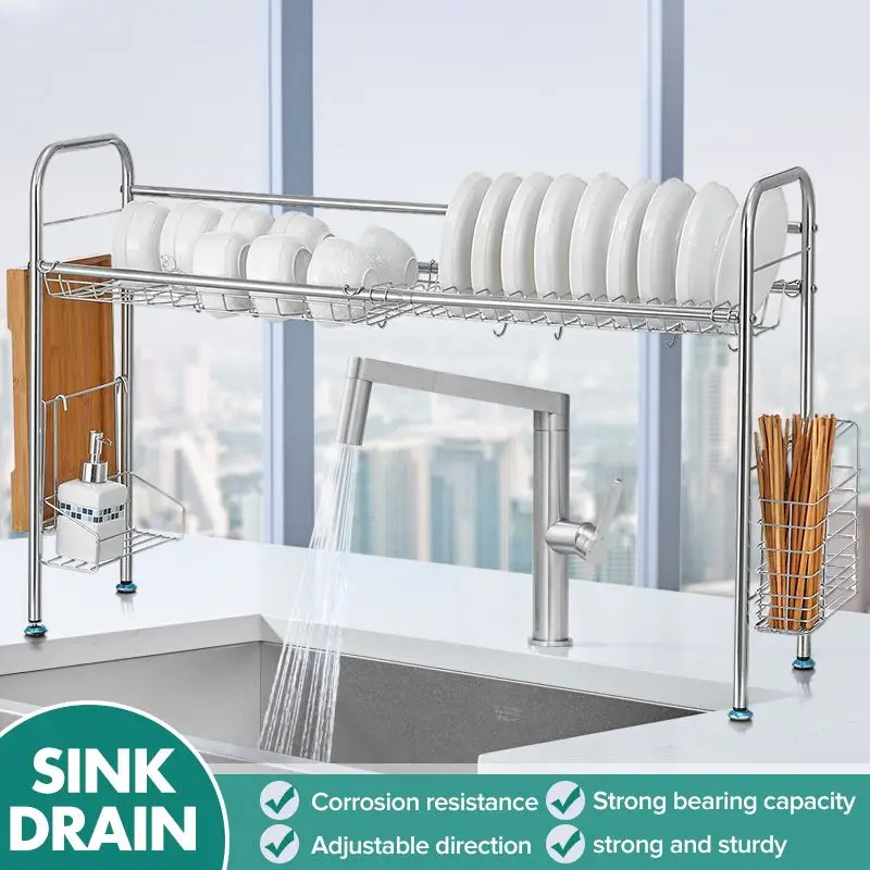 

Stainless steel Dish Rack Kitchen Organizer Storage Drainer Drying Plate Shelf Sink Knife and Fork Container Tableware Drainer