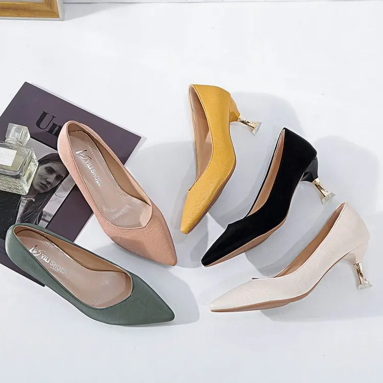 

High-heeled Women 2021 New Women's Shoes Spring European and American Style Pointed Shallow Single Suede Heel Fashion Shoes