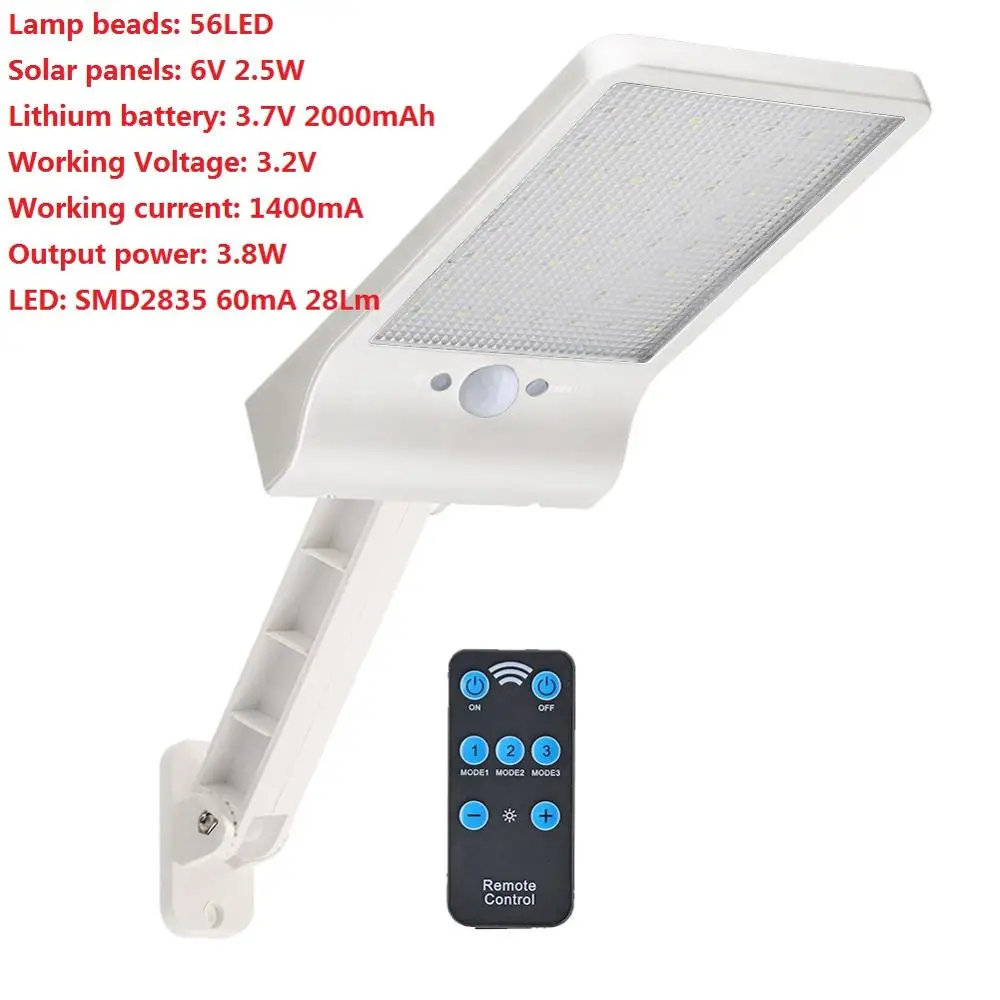 56 LED WH 28LM светильник движения PIR Сенсор 56/48LED солнечной движения Сенсор настенный светильник Открытый уличный фонарь w/Дистанционное Управление Водонепроницаемый светильник - Испускаемый цвет: 56 LED WH