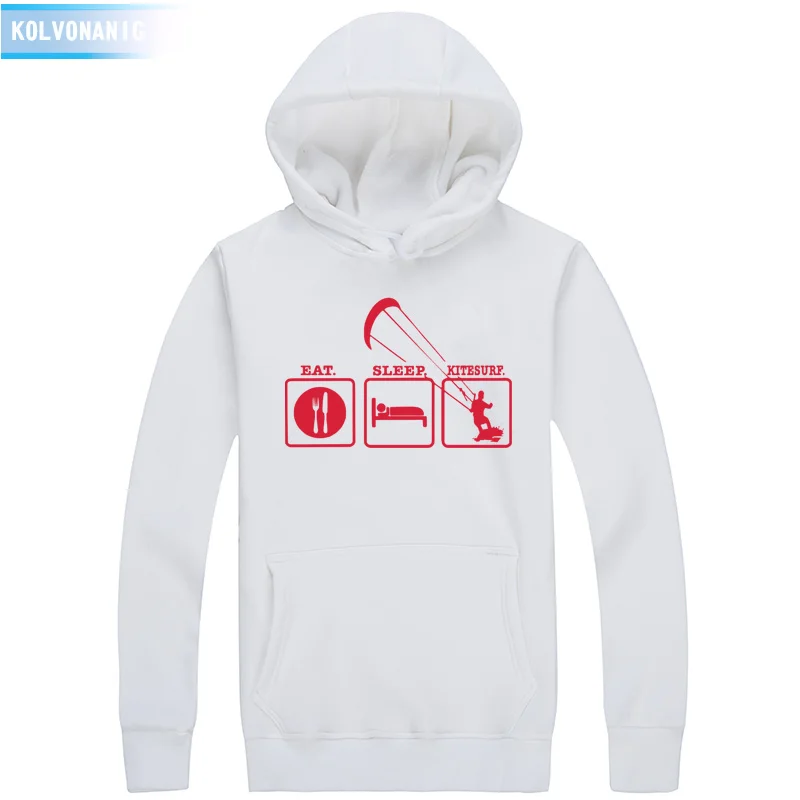 White 01 Eat Sleep Kitesurf Толстовка с принтом для мужчин/женщин, Повседневная Толстовка в стиле хип-хоп, мужская спортивная одежда для кайтсерфинга, унисекс, флисовый пуловер с капюшоном - Цвет: White 01