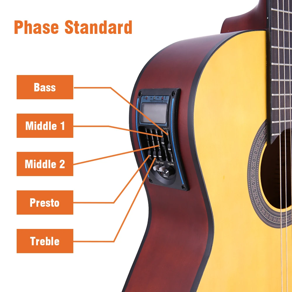 

ammoon CGE-12 39 Inch 6-String Cutaway EQ Classical Guitar Built-in Pickup Merbau Topboard Backboard Sideboard with Gig Bag