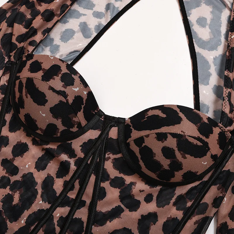 Cryptographic Fall 2020 Leopard Print Fashion Push Up Sexy Bodysuit Long Sleeve Women Top Party Club Female Bodysuits Streetwear