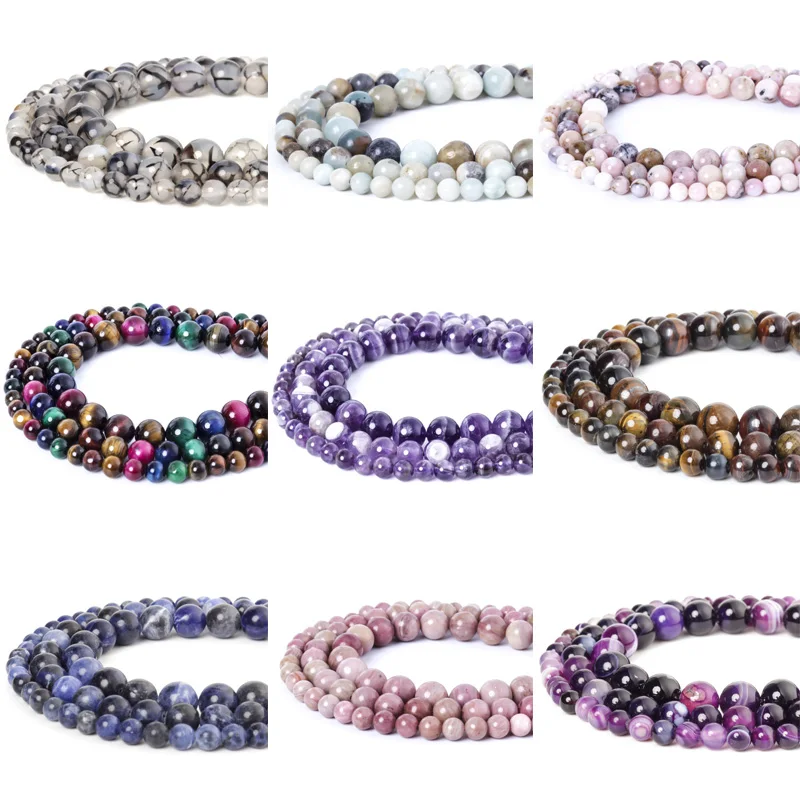 Модные ювелирные изделия 4 / 6 8 10 12 мм серия бусин из натурального камня для