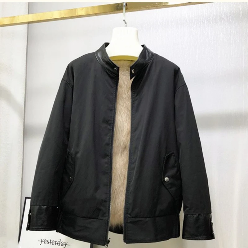 Женская шуба из натурального меха лисы с длинным рукавом и молнией | одежда