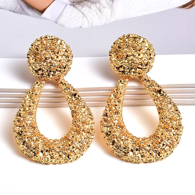 Женские серьги подвески ZA золотистые металлические висячие в форме капли воды