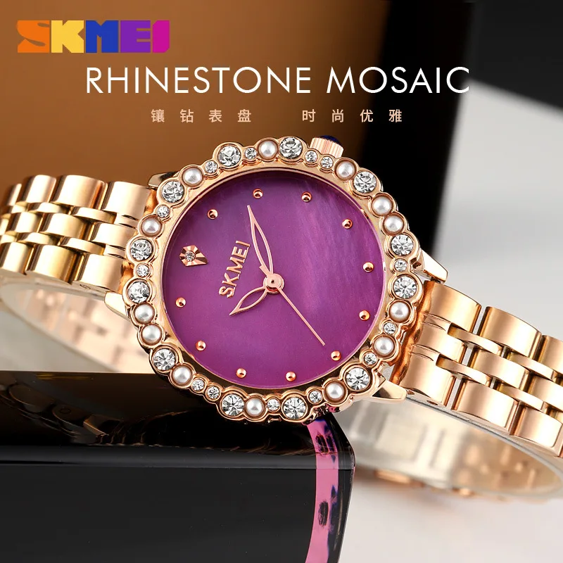 

2021 watch fashion pearl rhinestone shell face female watch solid steel waterproof round wild student quartz watch female