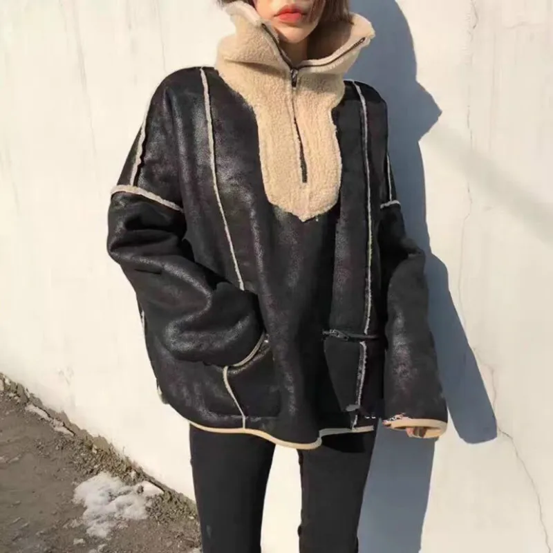 2019 зимняя куртка Женское пальто ягненка с отворотом меховое замшевое