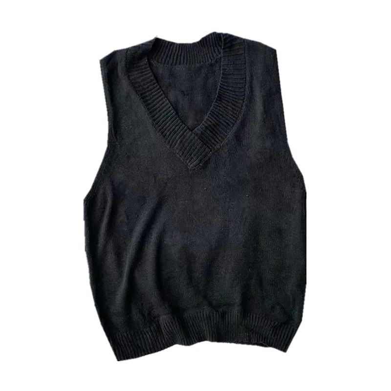 

Sweater Vest Men Korean Style Fashion Leisure Simple V-neck Students Sweaters Loose Solid Sleeveless Outwear All-match Vintage
