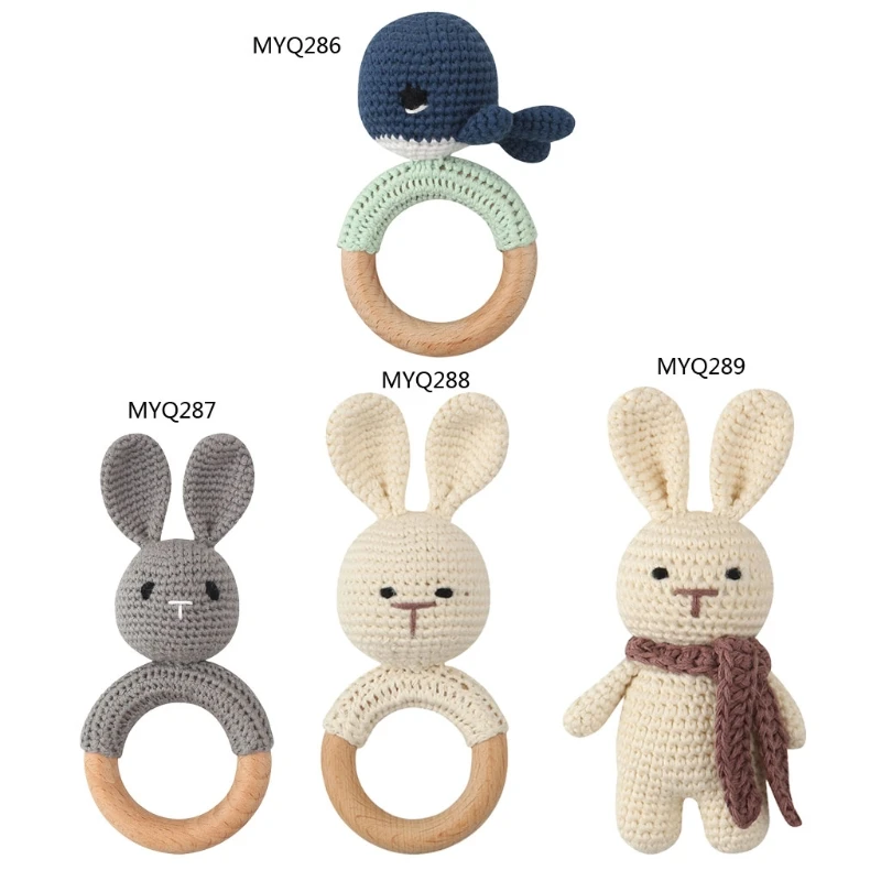 

Newborn Rabbit Dolls 1pc Wooden Teether Crochet Rattle Toy BPA Free Wood Rodent Mobile Play Gym Baby Educational Toy