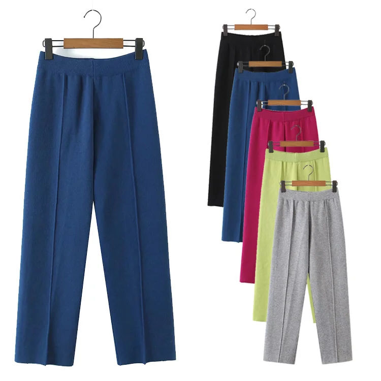 

Toppies 2021 Autumn Winter Women's Solid Color Knitted Pants Loose Pants High Waist Leg Trousers