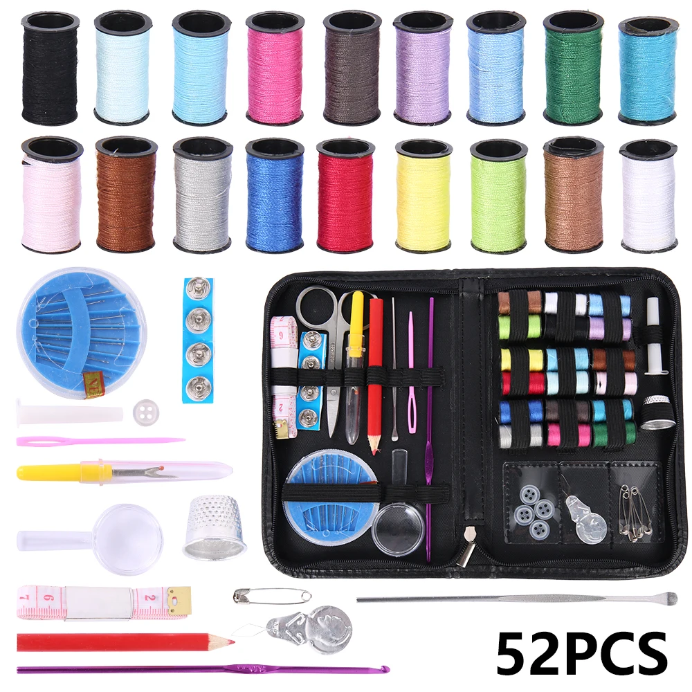 52Pcs/Set Portable Travel Sewing Box Kitting Needles Tools Quilting Thread Stitching Embroidery Craft Kits Home Organizer |