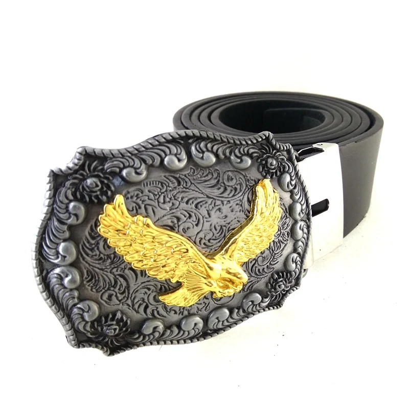 New Fashion Men Accessories Golden Eagle Fivela Cowboys Belt Buckles Metal Western Vintage Mens Jeans Belts PU Leather for Gift