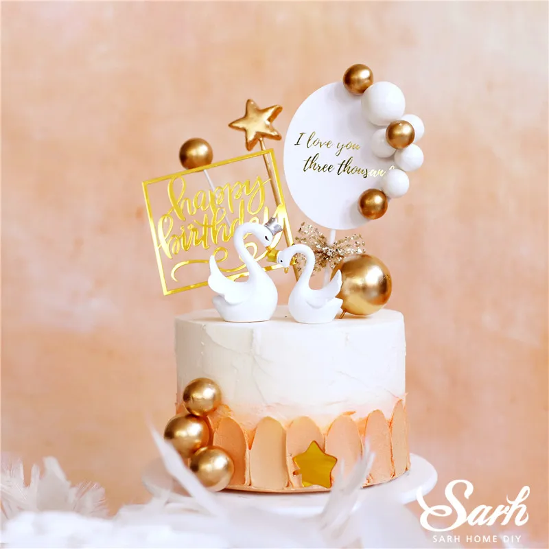 

Love You Three Thousand Hairball Cake Toppers Happy Birthday Decoration for Wedding Party Bride Swan Baking Supplies Love Gifts