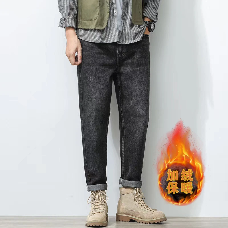 

Джинсы мужские бархатные, Брендовые брюки-султанки в стиле ретро, плотные теплые облегающие уличные модные джинсы, большие размеры, Осень-з...