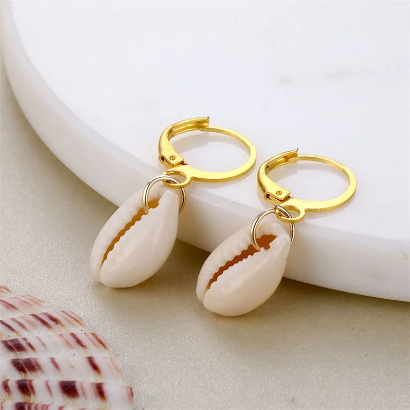 Золотые металлические морские серьги в виде ракушек Улитка из натурального моря