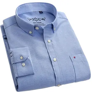 рубашка в клетку Оксфордская ткань с длинным рукавом, повседневные рубашки для мужчин, воротник на пуговицах, плотная Мужская одежда, повседневная клетчатая рубашка в полоску