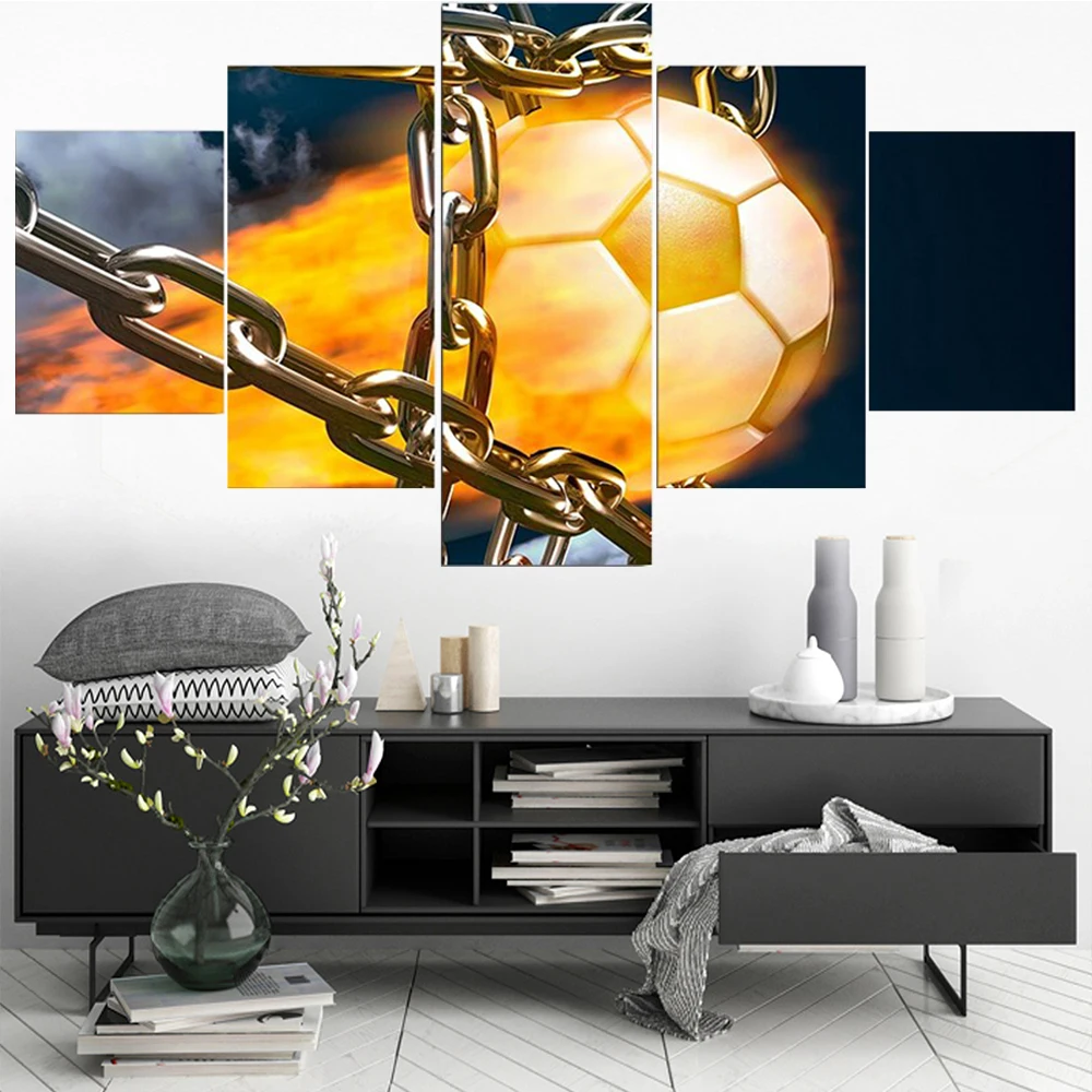 

5 Pieces Wall Art Canvas Painting Modern Living Room Bedroom Football Home Decoration Modular Pictures Framework Free Shipping