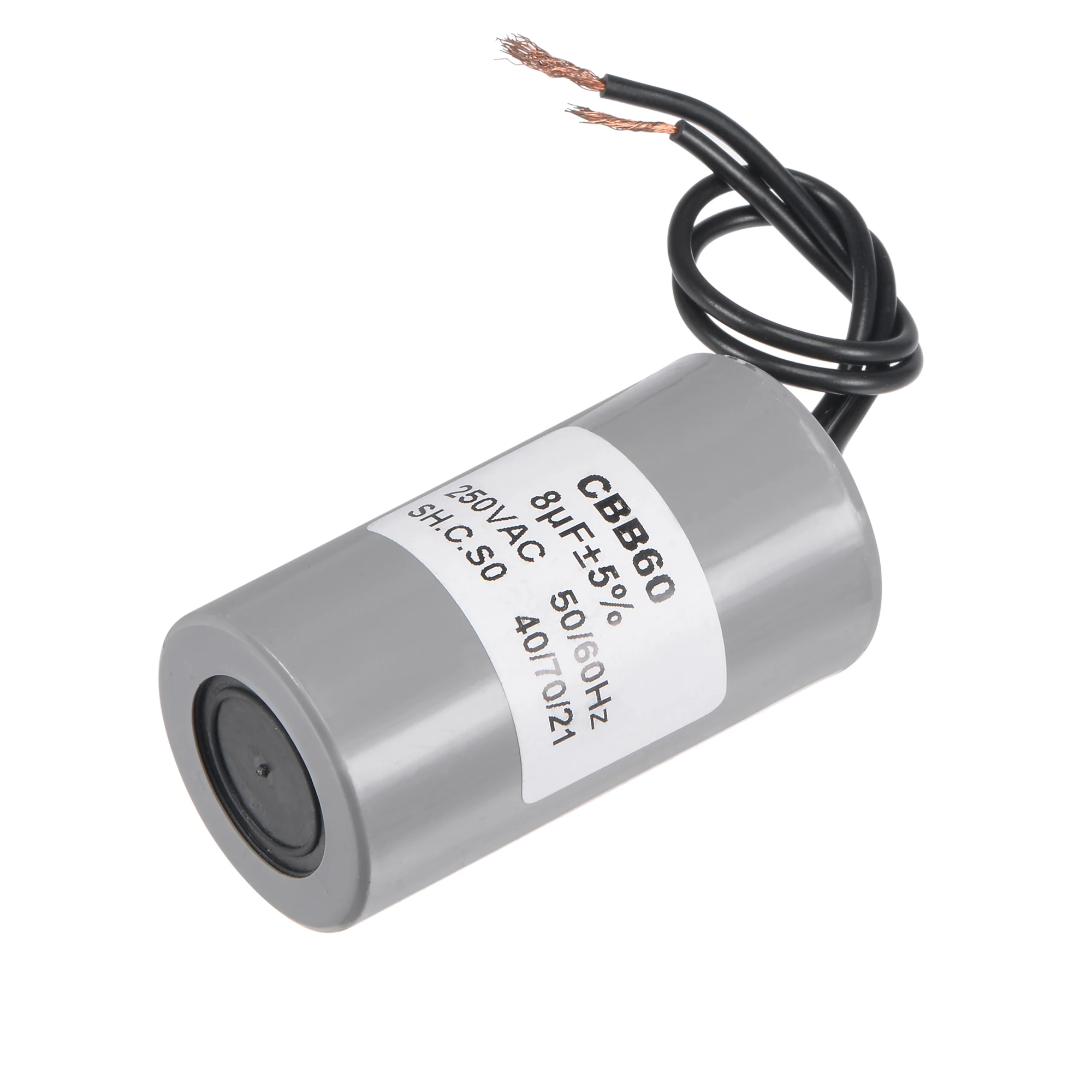 1Pcs 8uF CBB60 Motor Run Capacitor 250V AC 2 Wires 50/60Hz Cylinder 65x34mm for Air Compressor Water Pump Motor