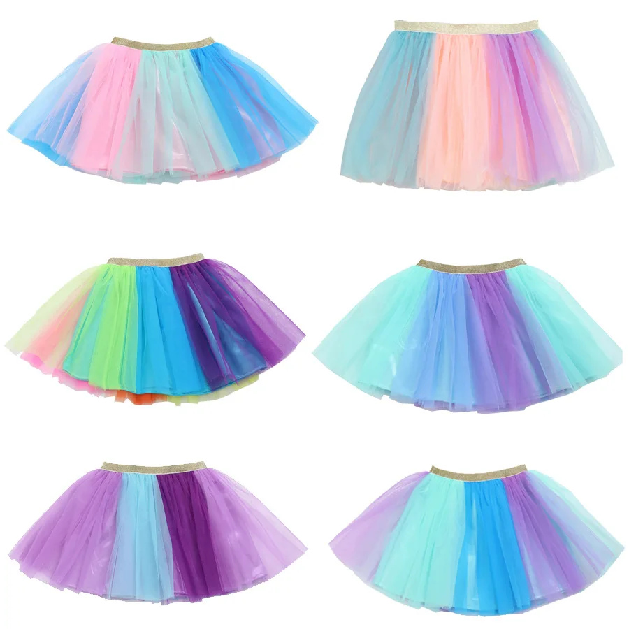 Юбки для девочек детская балетная танцевальная Радужная пачка бальное платье с