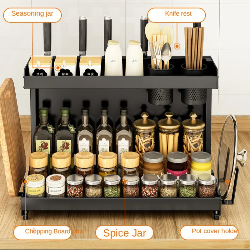 

1 Pcs Kitchen Accessories Seasoning Storage Shelf Knife Rest Salt Bottle Pot Chopsticks Rack Set Metal